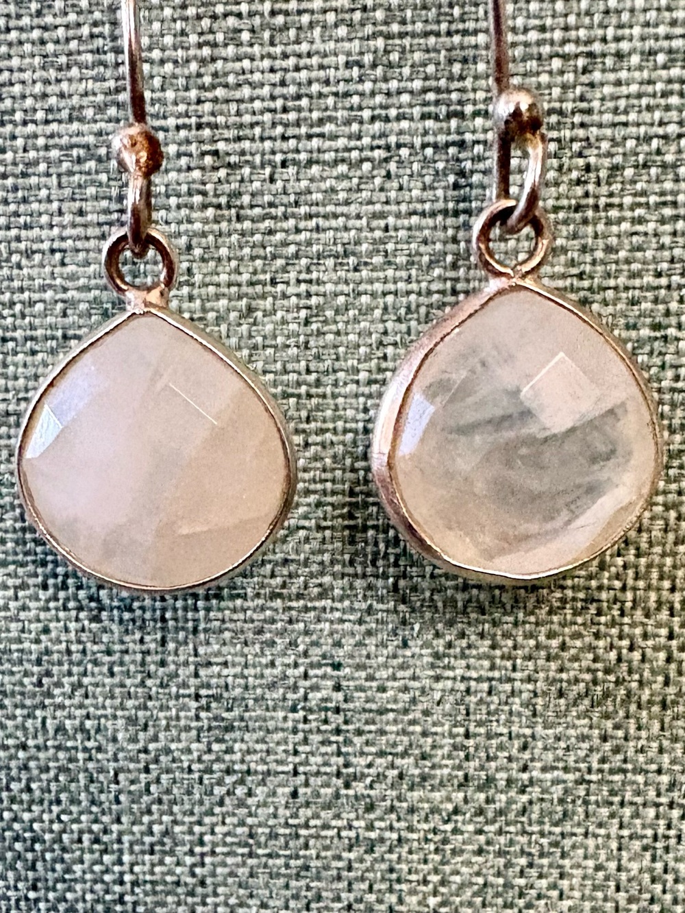 Sterling Faceted Rainbow Moonstone Teardrop Dangle Earrings